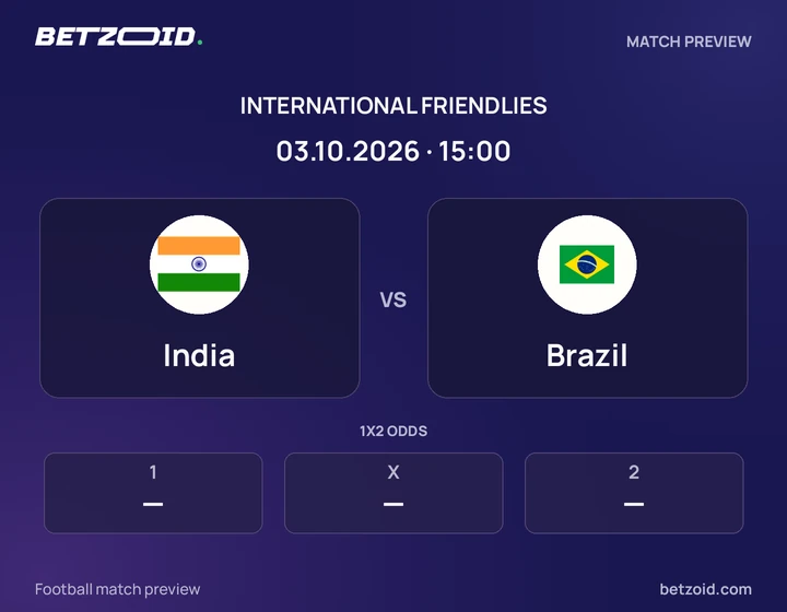 India vs Brazil: International Friendlies match preview with team badges and kick-off details.