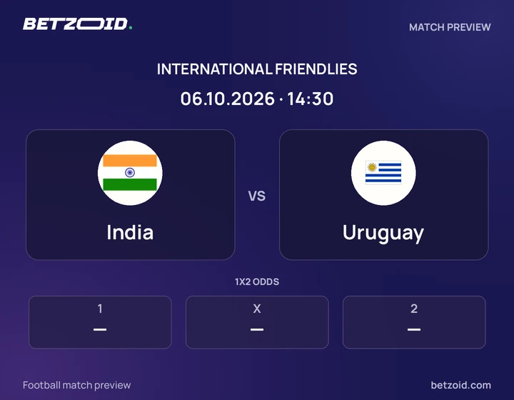India vs Uruguay: International Friendlies match preview with team badges and kick-off details.