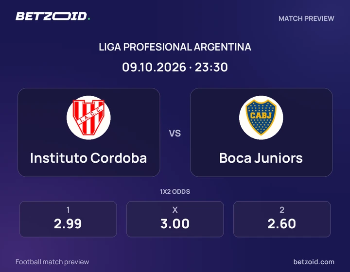 Instituto Cordoba vs. Boca Juniors Instituto Cordoba vs. Boca Juniors: imagen del partido de Liga Profesional Argentina.