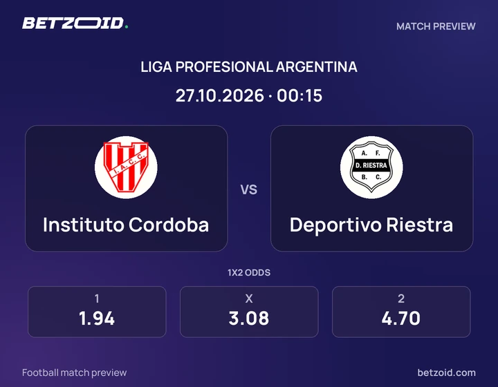 Instituto Cordoba vs. Deportivo Riestra Instituto Cordoba vs. Deportivo Riestra: imagen del partido de Liga Profesional Argentina.