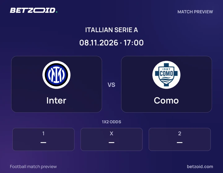 Inter - Como Inter vs Como: Itallian Serie A match preview with team badges and kick-off details.