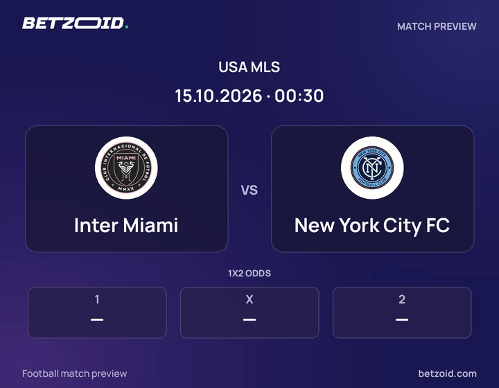 Inter Miami vs New York City FC: USA MLS match preview with team badges and kick-off details.