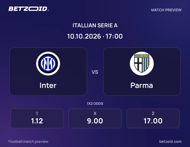 Inter - Parma Inter vs Parma: Itallian Serie A match preview with team badges and kick-off details.