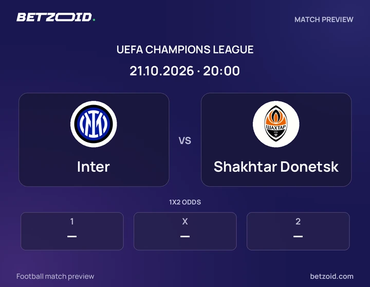 Inter - Shakhtar Donetsk Inter vs Shakhtar Donetsk: UEFA Champions League match preview with team badges and kick-off details.