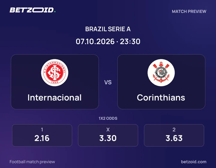 Internacional x Corinthians Internacional x Corinthians: prévia do jogo de Brasileirão Série A, com escudos e informações da partida.