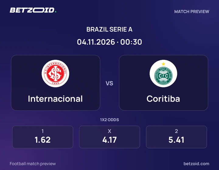 Internacional - Coritiba Internacional vs Coritiba: Brazil Serie A match preview with team badges and kick-off details.