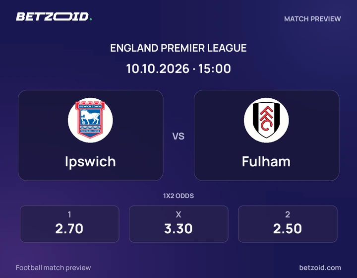 Ipswich - Fulham Ipswich vs Fulham: England Premier League match preview with team badges and kick-off details.
