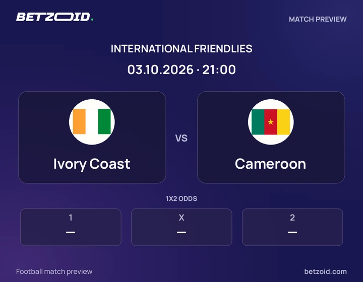 Ivory Coast - Cameroon Ivory Coast vs Cameroon: International Friendlies match preview with team badges and kick-off details.
