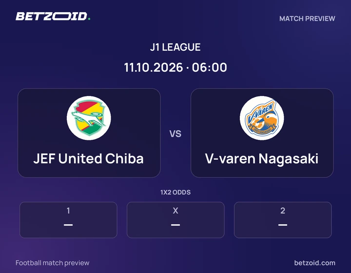 JEF United Chiba vs V-varen Nagasaki: J1 League match preview with team badges and kick-off details.