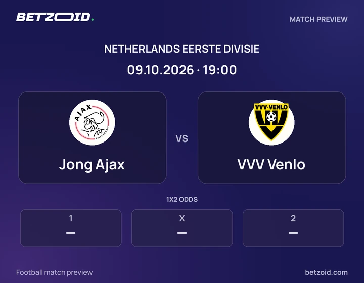 Jong Ajax vs VVV Venlo: Netherlands Eerste Divisie match preview with team badges and kick-off details.