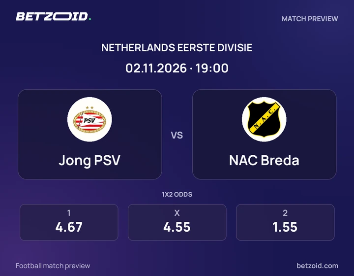 Jong PSV - NAC Breda Jong PSV vs NAC Breda: Netherlands Eerste Divisie match preview with team badges and kick-off details.