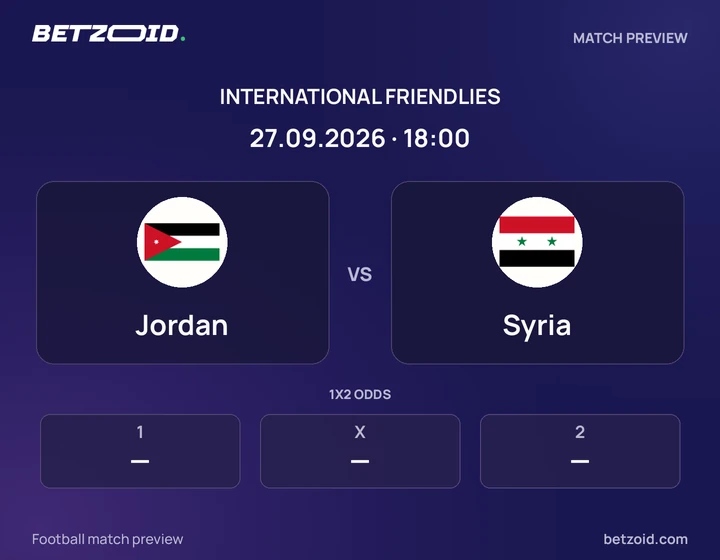 Jordan vs Syria: International Friendlies match preview with team badges and kick-off details.