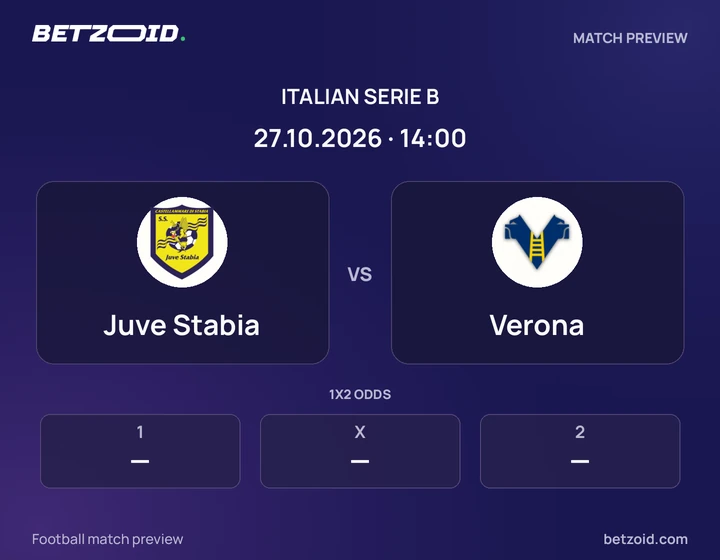 Juve Stabia - Verona Juve Stabia vs Verona: Italian Serie B match preview with team badges and kick-off details.