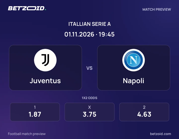 Juventus – Naples Juventus – Naples : présentation du match de Serie A avec les logos des équipes et l’horaire du coup d’envoi.