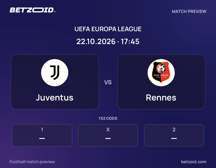 Juventus vs Rennes: UEFA Europa League match preview with team badges and kick-off details.