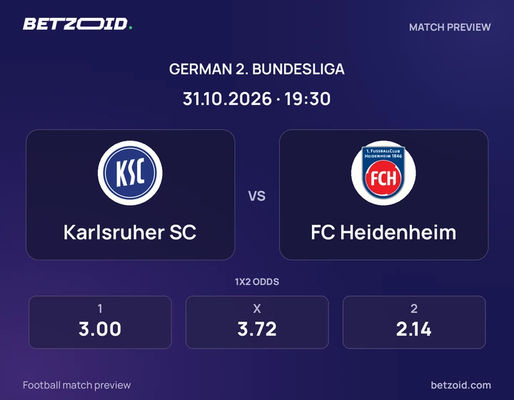 Karlsruher SC - FC Heidenheim Karlsruher SC vs FC Heidenheim: German 2. Bundesliga match preview with team badges and kick-off details.