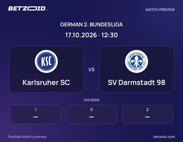 Karlsruher SC - SV Darmstadt 98 Karlsruher SC vs SV Darmstadt 98: German 2. Bundesliga match preview with team badges and kick-off details.