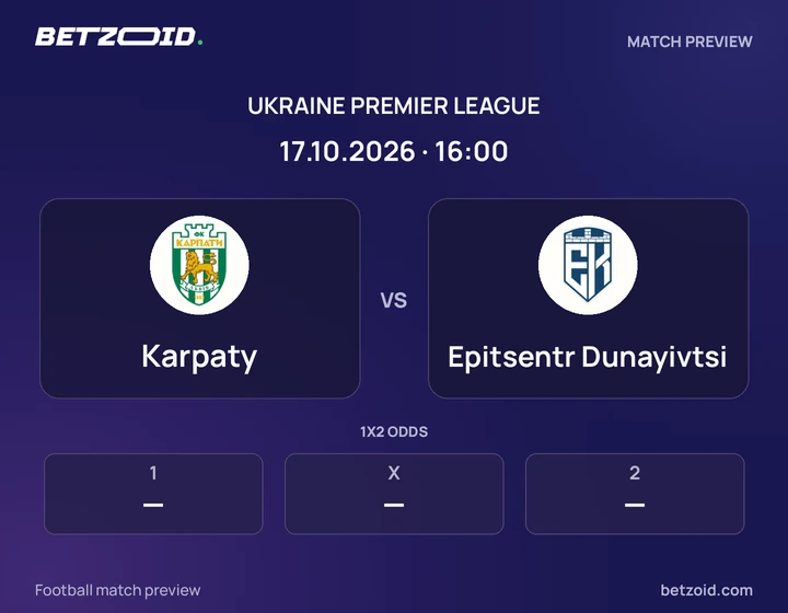 Karpaty - Epitsentr Dunayivtsi Karpaty vs Epitsentr Dunayivtsi: Ukraine Premier League match preview with team badges and kick-off details.
