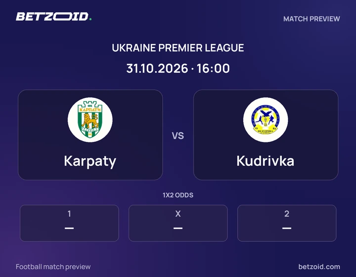 Karpaty - Kudrivka Karpaty vs Kudrivka: Ukraine Premier League match preview with team badges and kick-off details.