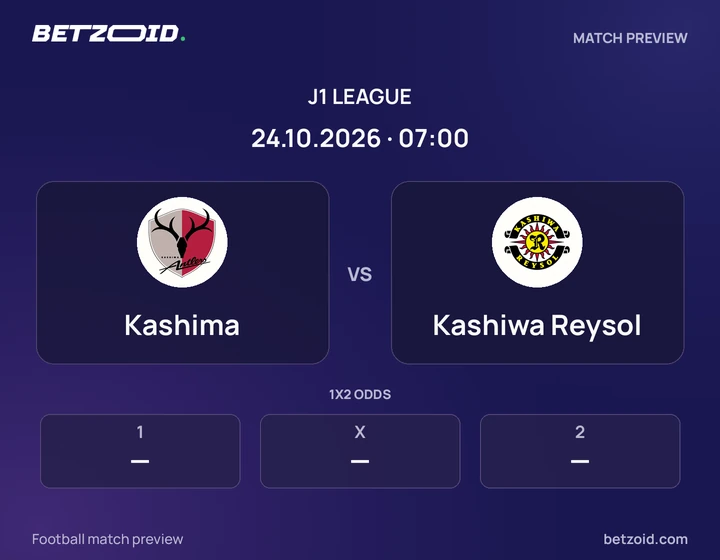 Kashima vs Kashiwa Reysol: J1 League match preview with team badges and kick-off details.