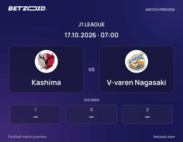 Kashima vs V-varen Nagasaki: J1 League match preview with team badges and kick-off details.