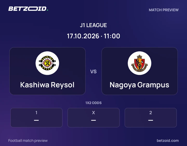 Kashiwa Reysol - Nagoya Grampus Kashiwa Reysol vs Nagoya Grampus: J1 League match preview with team badges and kick-off details.