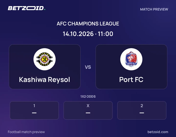 Kashiwa Reysol vs Port FC: AFC Champions League match preview with team badges and kick-off details.