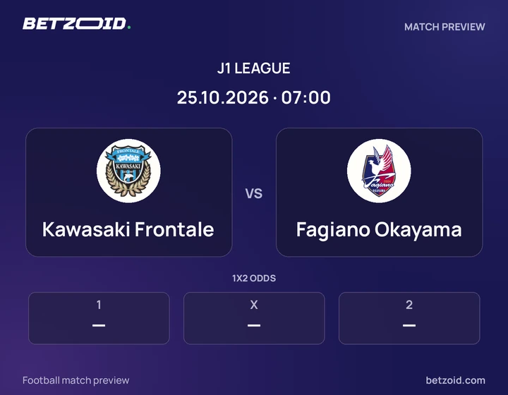 Kawasaki Frontale - Fagiano Okayama Kawasaki Frontale vs Fagiano Okayama: J1 League match preview with team badges and kick-off details.