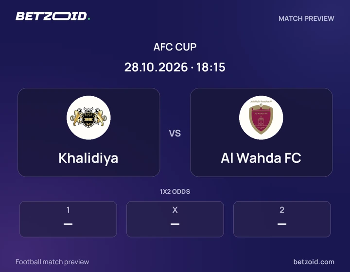 Khalidiya - Al Wahda FC Khalidiya vs Al Wahda FC: AFC Cup match preview with team badges and kick-off details.