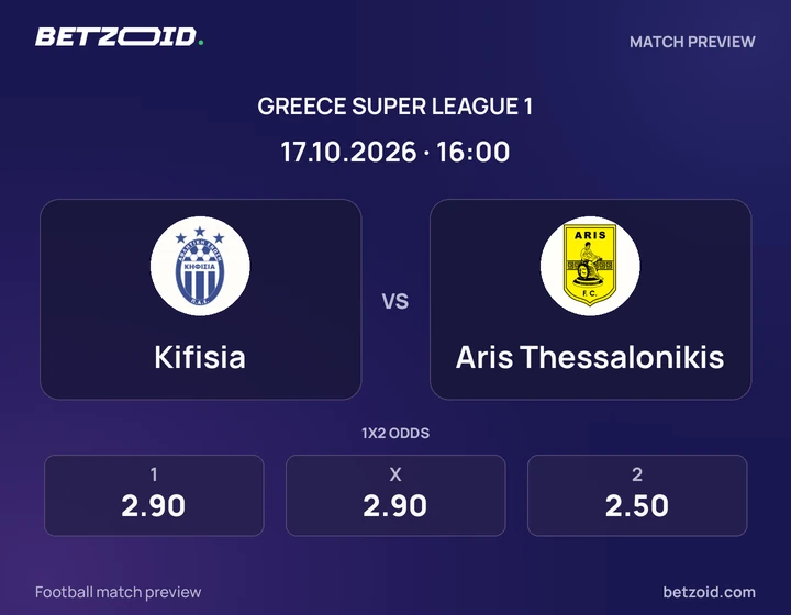 Kifisia vs Aris Thessalonikis: Greece Super League 1 match preview with team badges and kick-off details.