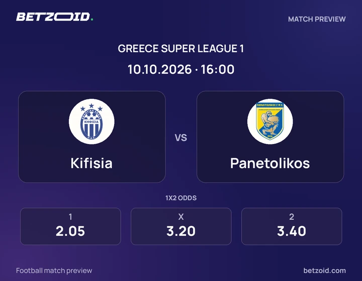 Kifisia vs Panetolikos: Greece Super League 1 match preview with team badges and kick-off details.