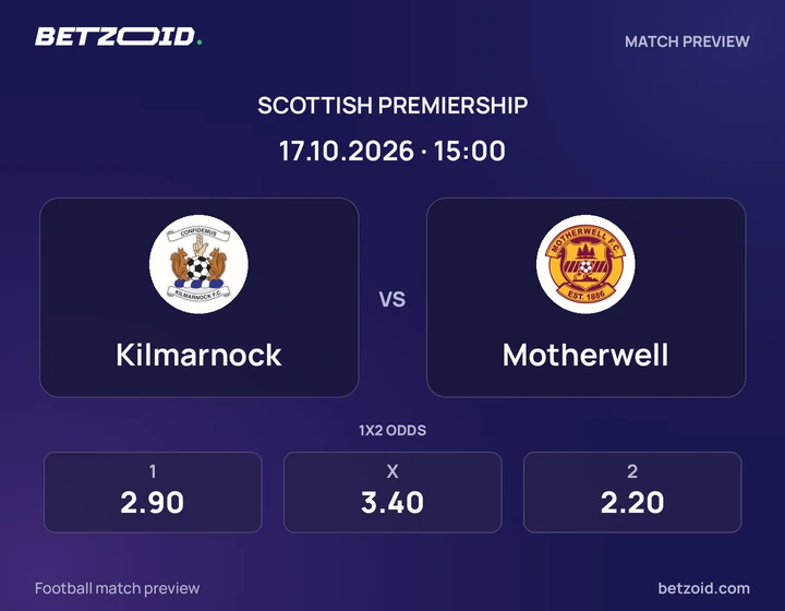 Kilmarnock vs Motherwell: Scottish Premiership match preview with team badges and kick-off details.