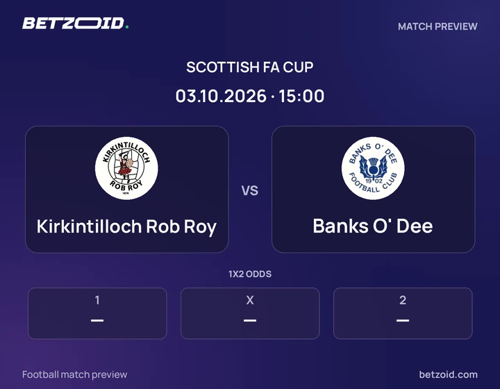 Kirkintilloch Rob Roy - Banks O' Dee Kirkintilloch Rob Roy vs Banks O' Dee: Scottish FA Cup match preview with team badges and kick-off details.