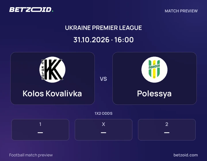 Kolos Kovalivka - Polessya Kolos Kovalivka vs Polessya: Ukraine Premier League match preview with team badges and kick-off details.