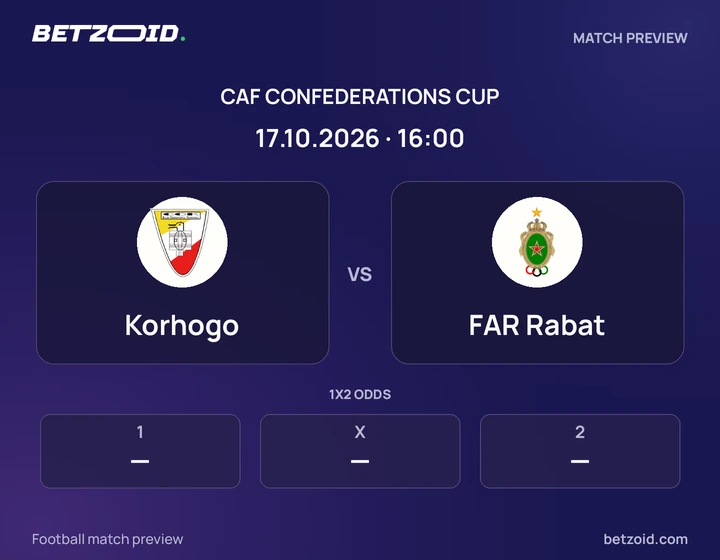 Korhogo vs FAR Rabat: CAF Confederations Cup match preview with team badges and kick-off details.
