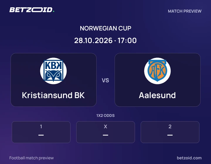 Kristiansund BK - Aalesund Kristiansund BK vs Aalesund: Norwegian Cup match preview with team badges and kick-off details.