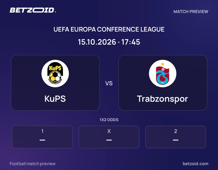 KuPS vs Trabzonspor: UEFA Europa Conference League match preview with team badges and kick-off details.