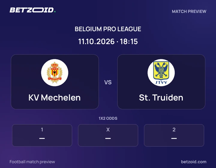 KV Mechelen - St. Truiden KV Mechelen vs St. Truiden: Belgium Pro League match preview with team badges and kick-off details.