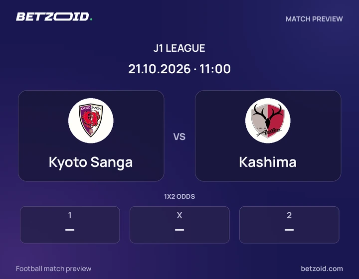 Kyoto Sanga vs Kashima: J1 League match preview with team badges and kick-off details.
