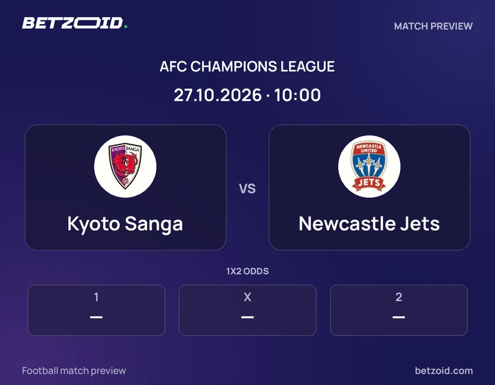 Kyoto Sanga vs Newcastle Jets: AFC Champions League match preview with team badges and kick-off details.
