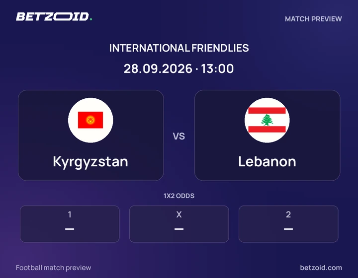 Kyrgyzstan vs Lebanon: International Friendlies match preview with team badges and kick-off details.