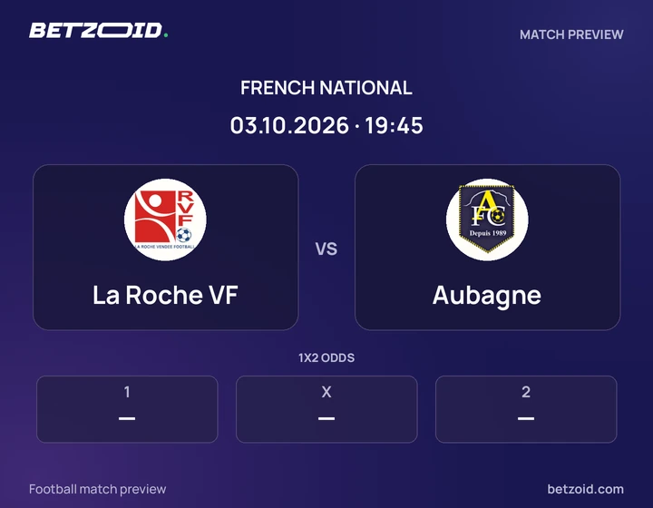 La Roche VF - Aubagne La Roche VF vs Aubagne: French National match preview with team badges and kick-off details.