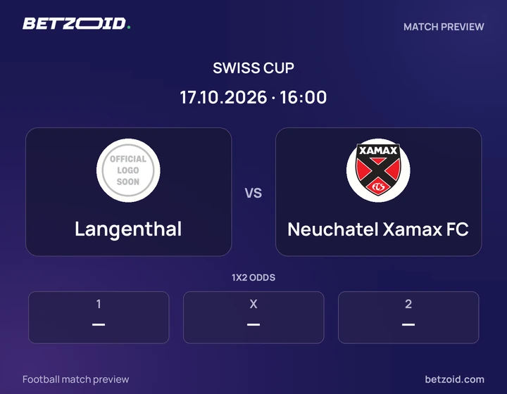 Langenthal vs Neuchatel Xamax FC: Swiss Cup match preview with team badges and kick-off details.
