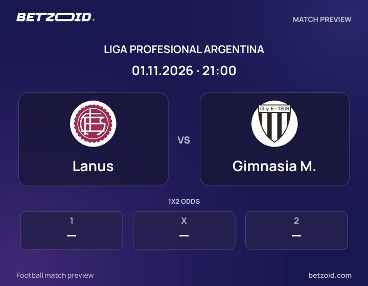 Lanus - Gimnasia M. Lanus vs Gimnasia M.: Liga Profesional Argentina match preview with team badges and kick-off details.
