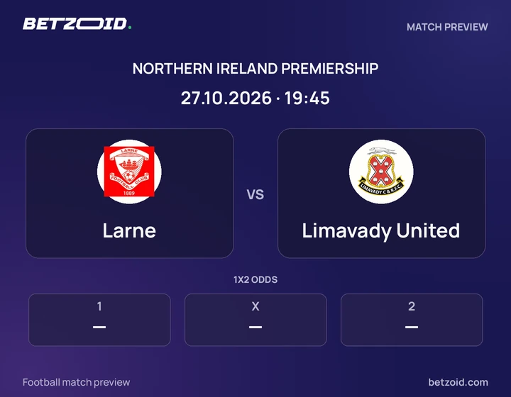 Larne - Limavady United Larne vs Limavady United: Northern Ireland Premiership match preview with team badges and kick-off details.