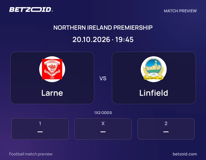 Larne - Linfield Larne vs Linfield: Northern Ireland Premiership match preview with team badges and kick-off details.