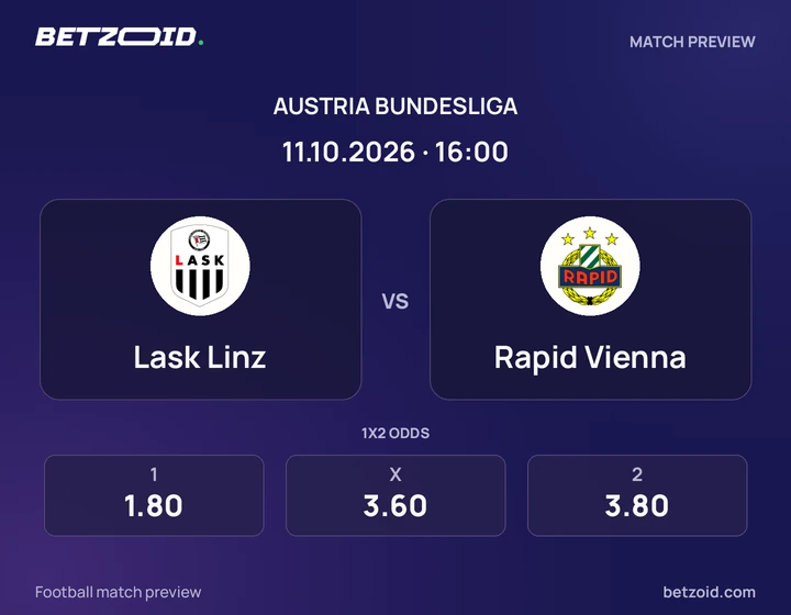 Lask Linz vs Rapid Vienna: Austria Bundesliga match preview with team badges and kick-off details.