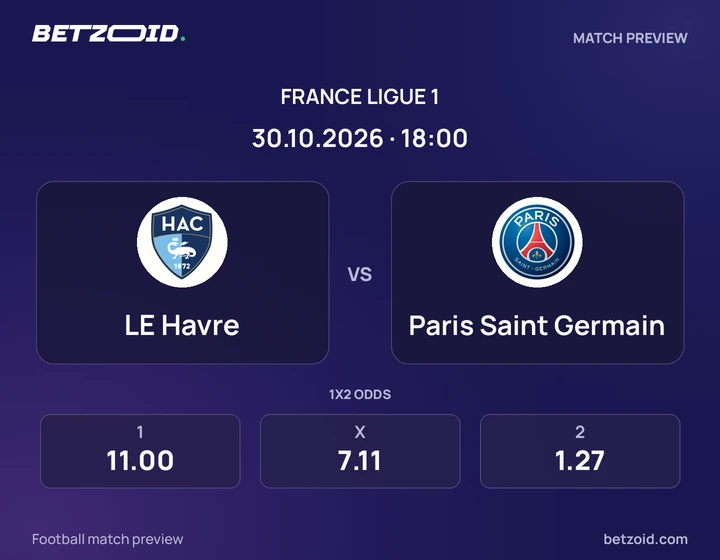 Le Havre – Paris Saint-Germain Le Havre – Paris Saint-Germain : présentation du match de Ligue 1 avec les logos des équipes et l’horaire du coup d’envoi.