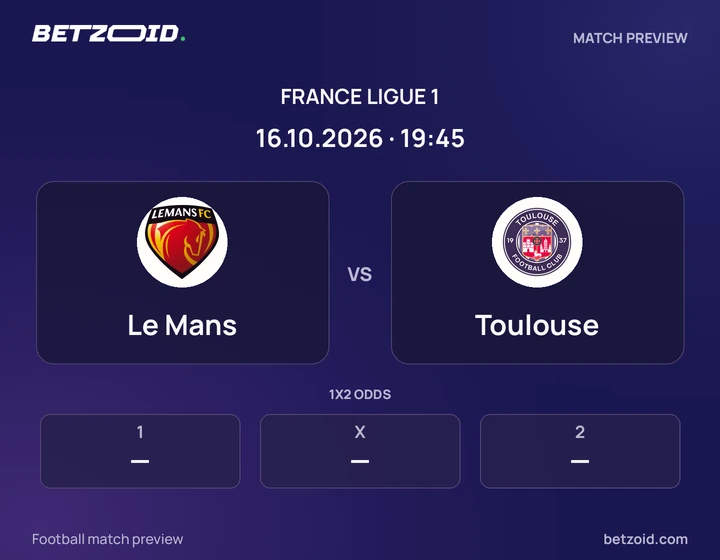 Le Mans vs Toulouse: France Ligue 1 match preview with team badges and kick-off details.