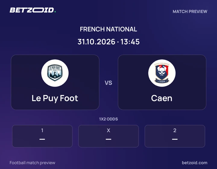 Le Puy Foot - Caen Le Puy Foot vs Caen: French National match preview with team badges and kick-off details.